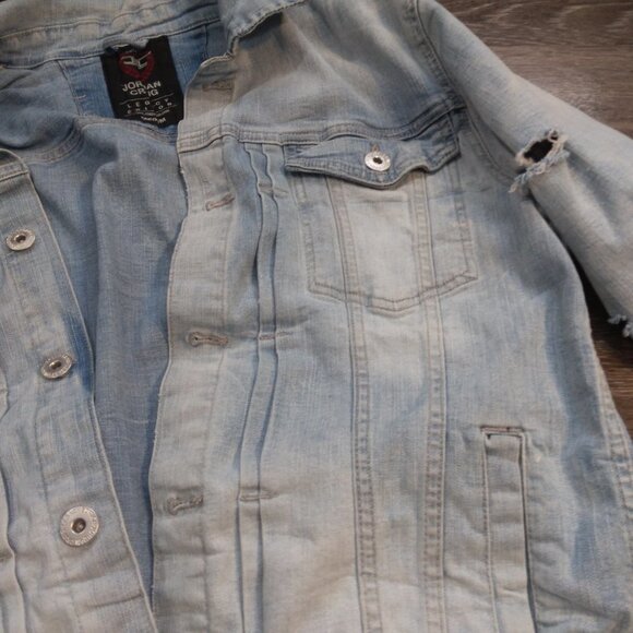 Jordan Craig Distressed Design Back Jean Jacket Size Medium - Picture 9 of 13